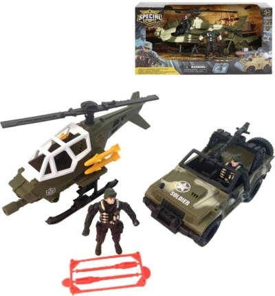 Vojenská army sada 2 figúrky s helikoptérou / terénnym autom 2 druhy Vojenská army sada 2 figúrky s helikoptérou / terénnym autom 2 druhy