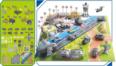 Vojenská základna velký set mapa s army vozidly s figurkami a doplňky