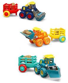 Vozidlo stavební autíčko na setrvačník set s přívěsem 3 druhy plast