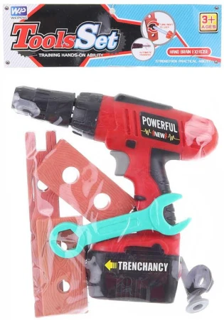 Vrtačka dětská akumulátorová 18cm na baterie set s doplňky plast Vrtačka dětská akumulátorová 18cm na baterie set s doplňky plast
