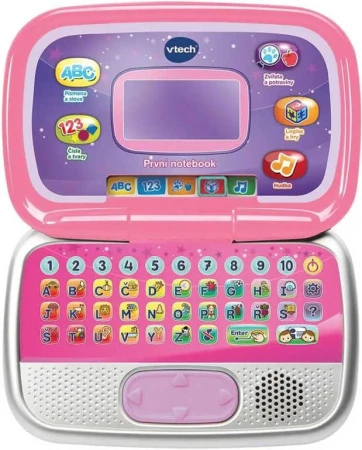 Vtech První notebook dětský zábavný počítač s aktivitami na baterie růžový CZ Zvuk