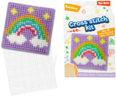 Vyšívání křížkovým stehem set 6 provázků s podložkou a jehlou 6 druhů