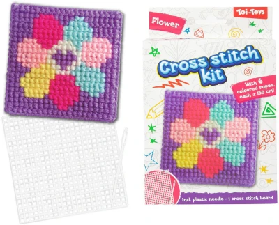 Vyšívání křížkovým stehem set 6 provázků s podložkou a jehlou 6 druhů