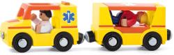 Woody DŘEVO Auto ambulance sanitka s vagonkem a 4 figurkami doplněk k vláčkodráze