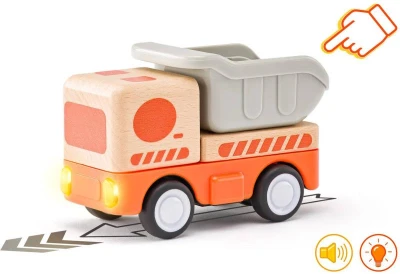 Woody DŘEVO Auto nákladní baby na setrvačník na baterie Světlo Zvuk