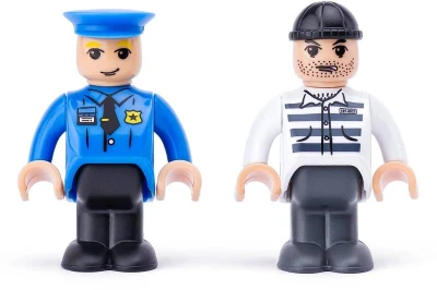 Woody DŘEVO Auto Policie CZ set s vagonkem a 2 figurkami doplněk k vláčkodráze