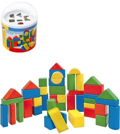 Woody DŘEVO Baby kostky barevné set 50ks stavebnice vkládačka v kyblíku Woody DŘEVO Baby kostky barevné set 50ks stavebnice vkládačka v kyblíku