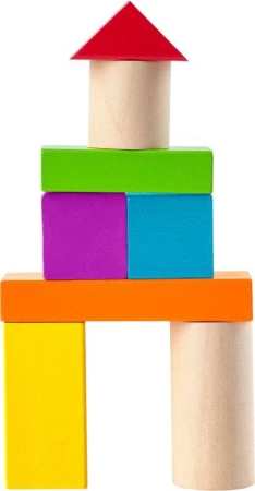 Woody DŘEVO Baby kostky přírodní a barevné set 100ks prostrkávací víko
