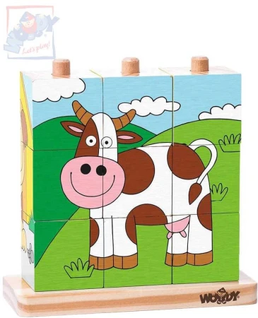 Woody DŘEVO Baby kubus zvířátka navlékací kostky 9ks na tyčce Woody DŘEVO Baby kubus zvířátka navlékací kostky 9ks na tyčce