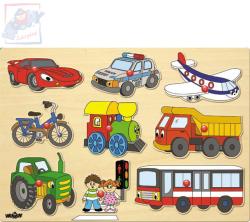 Woody DŘEVO Baby puzzle vkládací Dopravní prostředky na desce 9 dílků Woody DŘEVO Baby puzzle vkládací Dopravní prostředky na desce 9 dílků
