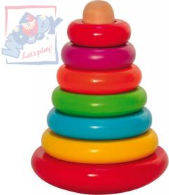 Woody DŘEVO Baby pyramida skládací barevná káča (dřevěná hračka)