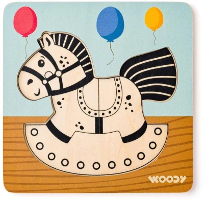 Woody DŘEVO Baby vkládací puzzle koník skládačka 5 dílků na desce