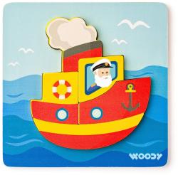 Woody DŘEVO Baby vkládací puzzle loďka skládačka 5 dílků na desce