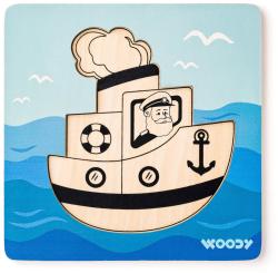 Woody DŘEVO Baby vkládací puzzle loďka skládačka 5 dílků na desce