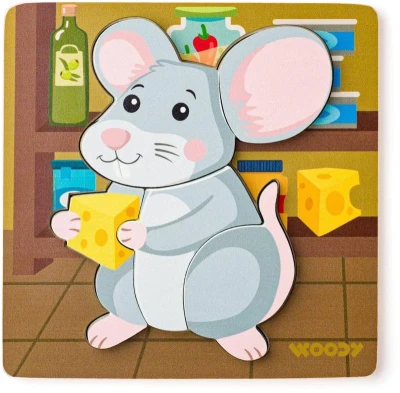 Woody DŘEVO Baby vkládací puzzle myška skládačka 5 dílků na desce Woody DŘEVO Baby vkládací puzzle myška skládačka 5 dílků na desce
