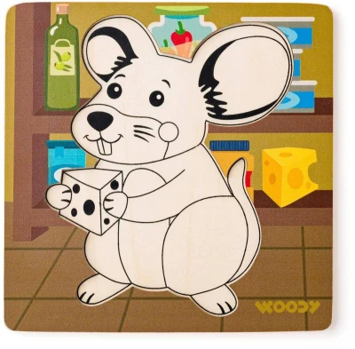 Woody DŘEVO Baby vkládací puzzle myška skládačka 5 dílků na desce