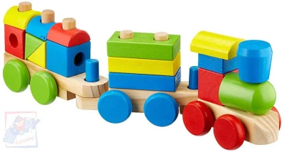 Woody DŘEVO Baby vláček navlékací tvary 18ks mašinka + 2 vagonky Woody DŘEVO Baby vláček navlékací tvary 18ks mašinka + 2 vagonky