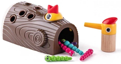 Woody DŘEVO Datel baby hra magnetická vytahování červíků