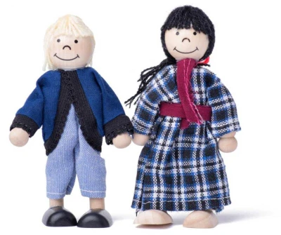 Woody DŘEVO Domeček s balkónem set se 4 panenkami a doplňky 2 patra