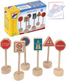 Woody DŘEVO Dopravní značky 10cm příslušenství k dráze set 6ks