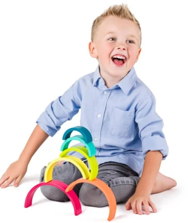 Woody DŘEVO Duha skládačka balanční oblouky 8 dílků (dřevěná hračka)