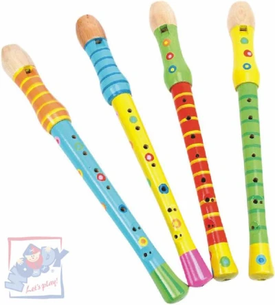 Woody DŘEVO Flétna dětská 33cm barevná (dřevěná hračka)
