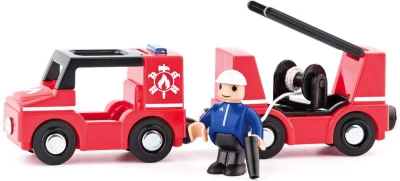 Woody DŘEVO Hasiči set autíčko s vagonkem a figurkou doplněk k vláčkodráze Woody DŘEVO Hasiči set autíčko s vagonkem a figurkou doplněk k vláčkodráze