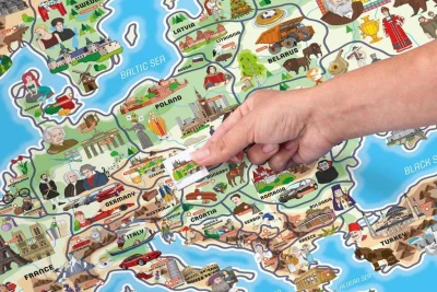 Woody DŘEVO Hra mapa Evropy 3v1 naučné puzzle skládačka 75x45cm AJ