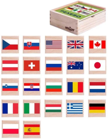 Woody DŘEVO Pexeso vlajky států 44ks dřevěný box (společenská hra) Woody DŘEVO Pexeso vlajky států 44ks dřevěný box (společenská hra)