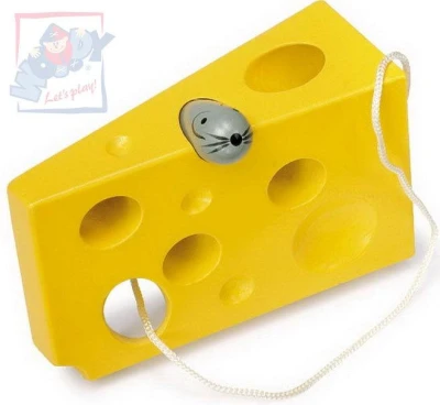 Woody DŘEVO Provlékadlo Sýr s myškou (dřevěná hračka) Woody DŘEVO Provlékadlo Sýr s myškou (dřevěná hračka)