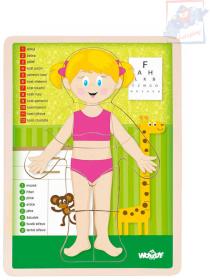 Woody DŘEVO Puzzle holka naučná skládačka set 13 dílků s podložkou