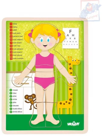 Woody DŘEVO Puzzle holka naučná skládačka set 13 dílků s podložkou