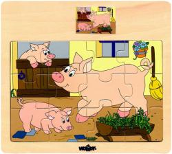 Woody DŘEVO Puzzle na desce Zvířátka domácí s mláďátky 6 druhů