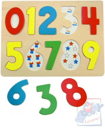 Woody DŘEVO Puzzle vkládací číslice s beruškami na desce Woody DŘEVO Puzzle vkládací číslice s beruškami na desce