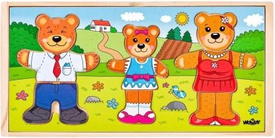 Woody DŘEVO Šatní skříň Medvědí rodinka vkládací puzzle 54 dílků v boxu Woody DŘEVO Šatní skříň Medvědí rodinka vkládací puzzle 54 dílků v boxu