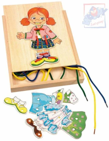 Woody DŘEVO Šněrování šatní skříň holčička oblékací provlékačka s tkaničkami Woody DŘEVO Šněrování šatní skříň holčička oblékací provlékačka s tkaničkami