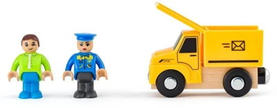Woody DŘEVO Užitkové vozy set 4 autíčka se 2 figurkami doplněk k vláčkodráze