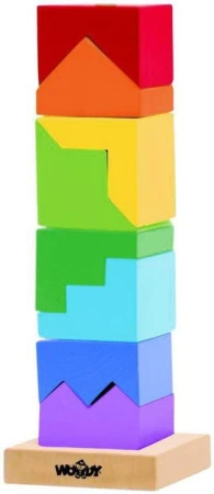 Woody DŘEVO VĚŽ navlékací 26cm skládací hlavolam (dřevěná hračka)