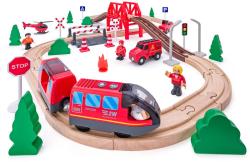 Woody DŘEVO Vláčkodráha hasiči s elektrickou mašinkou na baterie