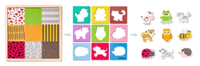 Woody Puzzle se zvířátky, tvary - barva dřevěné