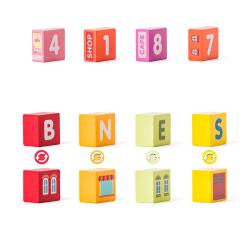 WOODY Stavebnice kostky ze dřeva Město v kyblíku, 115 ks