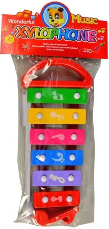 Xylofon dětský barevný 25cm set se 2 paličkami kov (hudební nástroje)