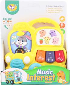 Zábavné piánko baby autobus 15cm na baterie Zvuk 2 barvy plast