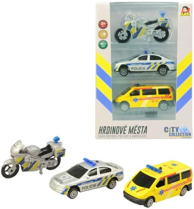 Záchranné složky set 2 auta s motocyklem CZ design na baterie Světlo Zvuk kov