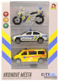 Záchranné složky set 2 auta s motocyklem CZ design na baterie Světlo Zvuk kov
