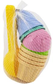 Zmrzlina set na písek lopatka 15cm + 8 báboviček plast v síťce 2 barvy