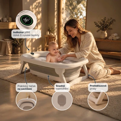 Zopa Dětská skládací vanička Aquasense s teploměrem Grey