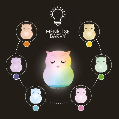 Zopa Silikonová LED noční lampička s hudbou Sova bílá