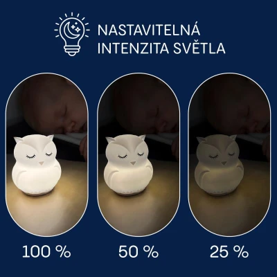 Zopa Silikonová LED noční lampička s hudbou Sova bílá