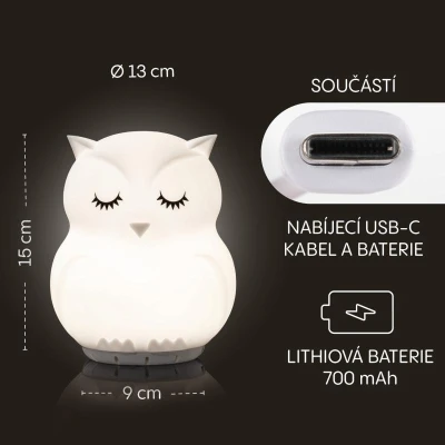 Zopa Silikonová LED noční lampička s hudbou Sova bílá